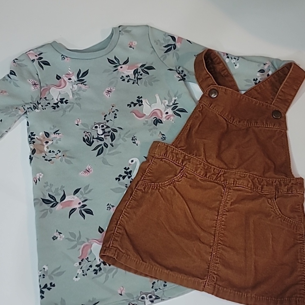 3/$30 OLD NAVY Courdory Overall skirt + H&M Unicorn Fairytale Cotton  Dress